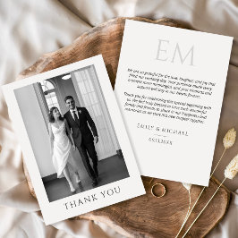 Elegant Formal Wedding Photo Monogram Thank You Dankeskarte