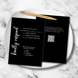 Elegant formales, feines Skript Schwarz-weiße Hoch RSVP Karte