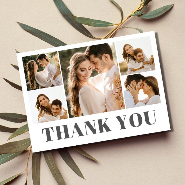 Elegant Foto Collage Wedding Vielen Dank Dankeskarte (Elegant Photo Collage Wedding Thank You Card)