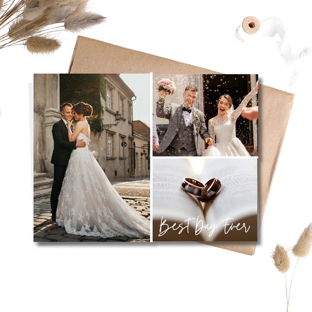 Elegant Foto Collage Wedding Vielen Dank Postkarte (Elegant Photo Collage Wedding Thank You Postcard)