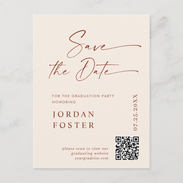 Elegant Foto Graduation Speichern Sie den QR-Code  Postkarte (Vorderseite)