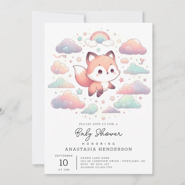 Elegant Fox Baby Shower Einladung (Vorderseite)