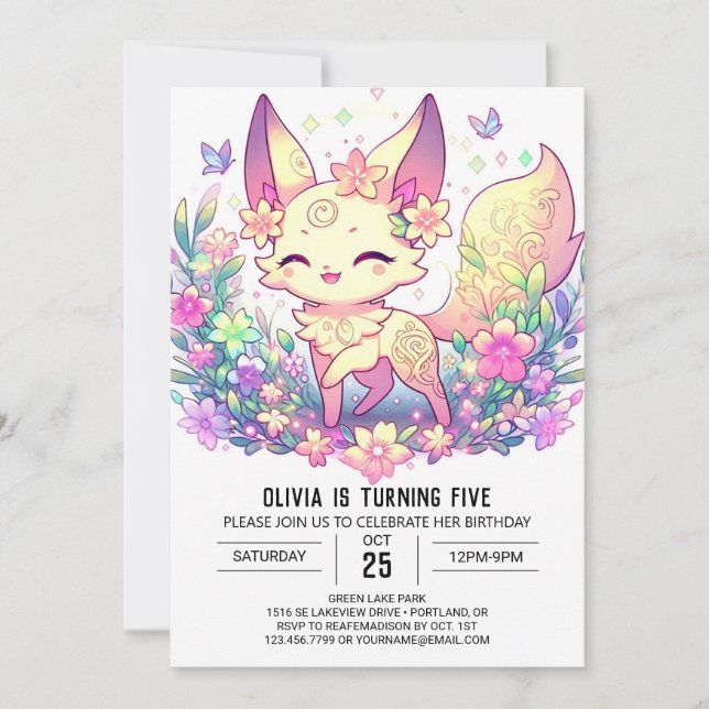 Elegant Fox Digitaler Geburtstag Einladung (Vorderseite)