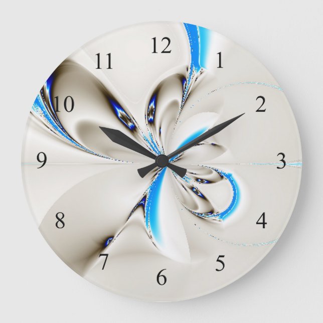 Elegant Fractal Blue Wall Clock Große Wanduhr (Vorderseite)