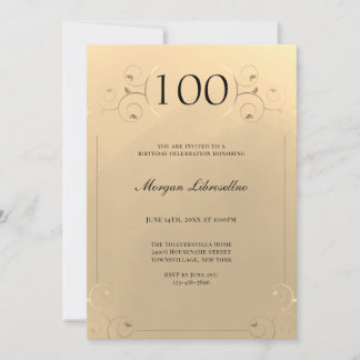 Elegant Frame Gold 100. Geburtstag Einladung