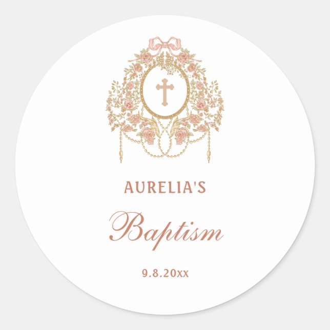 Elegant Frame Holy Cross Baptism Runder Aufkleber (Vorderseite)