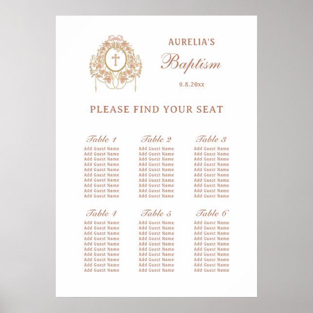 Elegant Frame Holy Cross Baptism Seating Chart Poster (Vorne)