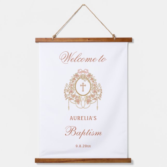 Elegant Frame Holy Cross Baptism Welcome Wandteppich Mit Holzrahmen (Vorderseite)