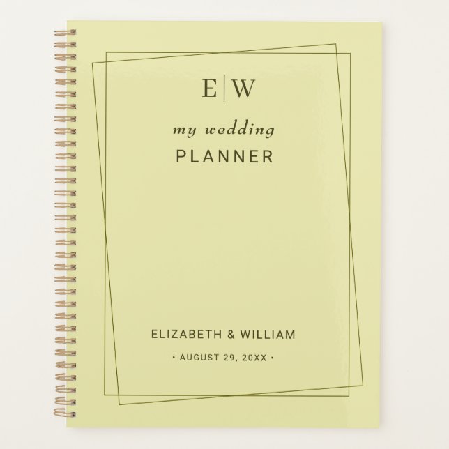 Elegant Frame on Celestial Yellow Monogram Wedding Planer (Vorderseite)
