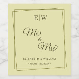 Elegant Frame on Celestial Yellow Monogram Wedding Weinetikett