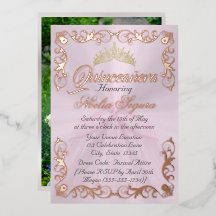Elegant Frame & Photo on Pastel Pink Quinceanera 