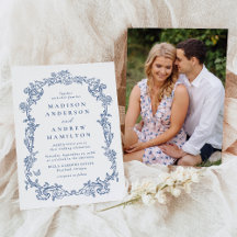 Elegant French Blue Victorian Floral Photo Wedding
