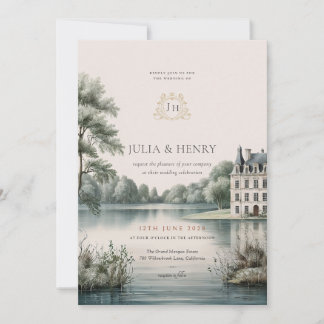 Elegant French Château Monogram Wedding  Einladung