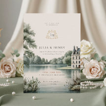 Elegant French Château Monogram Wedding Invitation