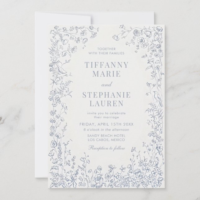Elegant French Floral Wedding Invitation Einladung (Vorderseite)