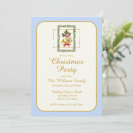 Elegant French Horn Christmas Light Blue Einladung