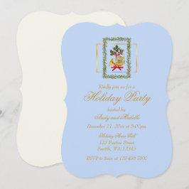 Elegant French Horn Christmas Light Blue Flat Card
