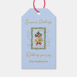 Elegant French Horn Christmas Light Blue Geschenkanhänger