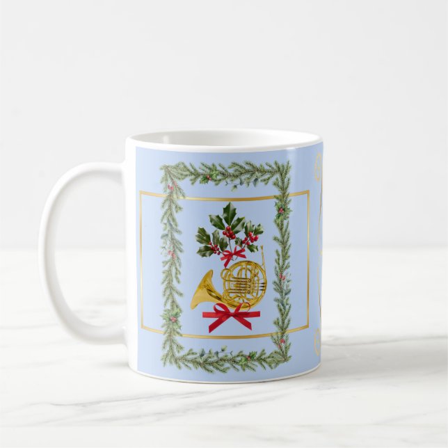 Elegant French Horn Christmas Light Blue Kaffeetasse (Links)