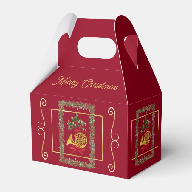 Elegant French Horn Christmas Maroon Geschenkschachtel (Vorderseite)