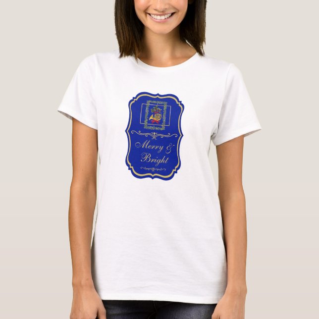 Elegant French Horn Christmas Royal Blue Emblem T-Shirt (Vorderseite)