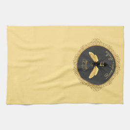 Elegant French Queen Bee Gray Gold Yellow Geschirrtuch