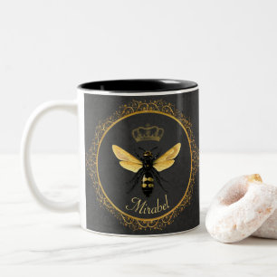 Elegant French Queen Bee Gray Gold Yellow Zweifarbige Tasse