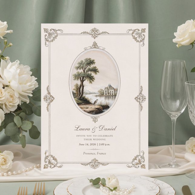 Elegant French Vintage Chateau Wedding  Einladung (Von Creator hochgeladen)
