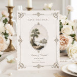 Elegant French Vintage Chateau Wedding  Save The Date<br><div class="desc">Announce your special day with this elegant French vintage chateau save the date card. Featuring a romantic antique-style countryside illustration framed by delicate ornamental details,  this design evokes timeless European charm. Perfect for chateau weddings,  countryside celebrations,  and vintage-inspired ceremonies.</div>