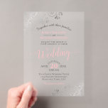 Elegant Frilly Silver & Pink Calligraphy Wedding Acryleinladungen<br><div class="desc">These beautiful acrylic wedding invitations feature a design that is elegant,  classy,  stylish,  and glam with fancy blush pink script calligraphy and delicate silver curls and swirls in the corners. Wonderful way to create a lasting impression and invite your guests to share in your joy on your special day!</div>