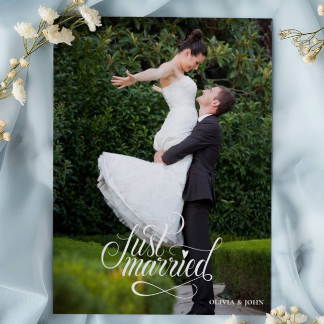 Elegant Frisch Vermählt Fotokarte Hochzeit Ankündigung (Von Creator hochgeladen)
