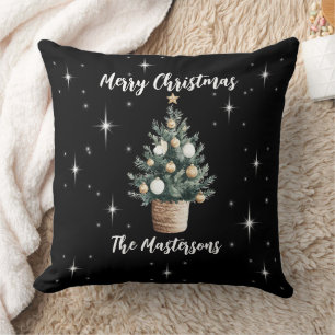 Elegant froh Weihnachts Schwarz mit weißen Sternen Kissen
