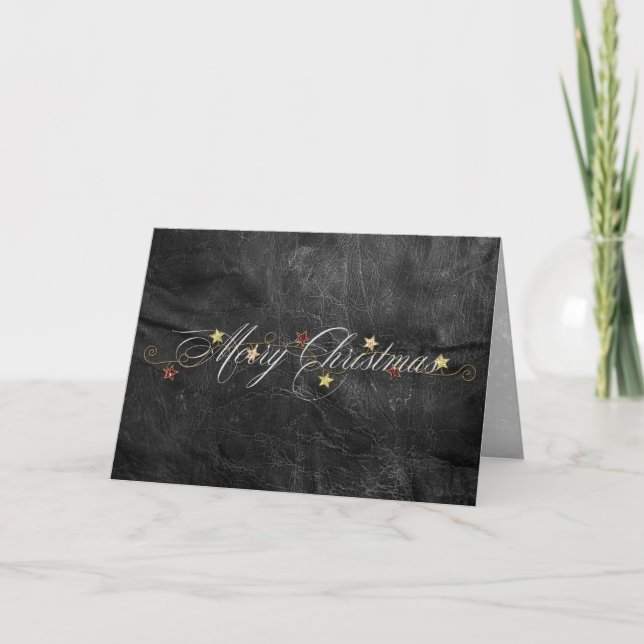 Elegant frohe Weihnachten auf schwarzem Leder Karte (Vorderseite)