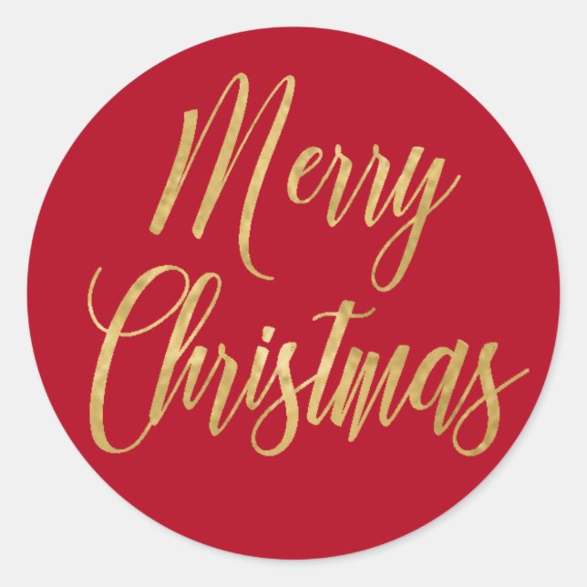Elegant Frohe Weihnachten Gold Red Simple Runder Aufkleber (Vorderseite)