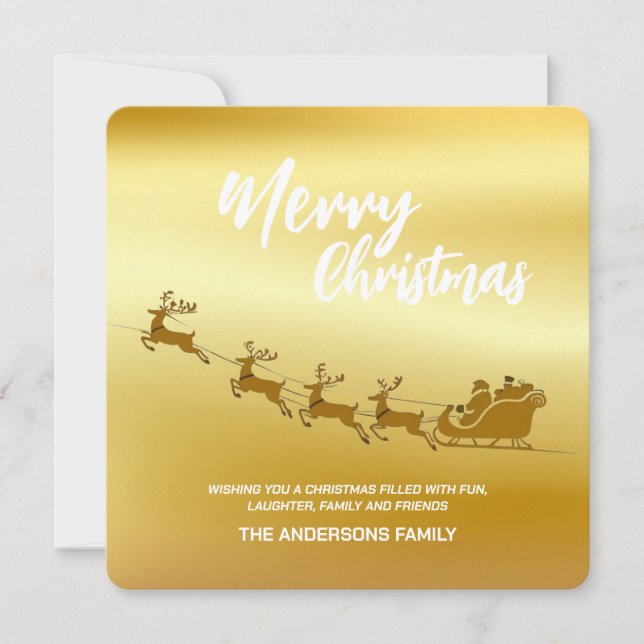 Elegant Frohe Weihnachten Gold Santa Deer Sled Wei (Vorderseite)