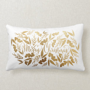 Elegant Frohe Weihnachten Gold Weißer Eukalyptus Lendenkissen