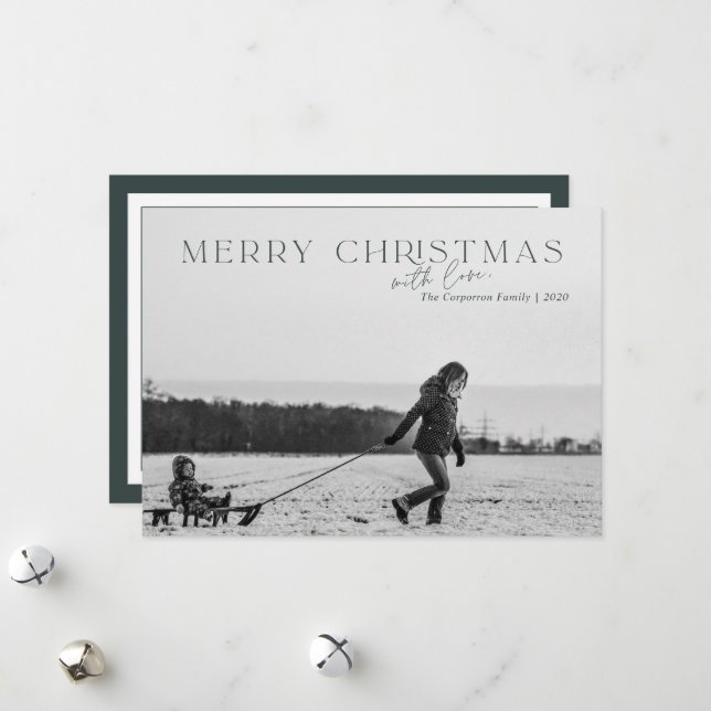 Elegant Frohe Weihnachten Grün 2 Foto-Karte (Vorderseite/Rückseite Beispiel)