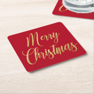 Elegant Frohe Weihnachten Red & Gold Script Einfac Rechteckiger Pappuntersetzer