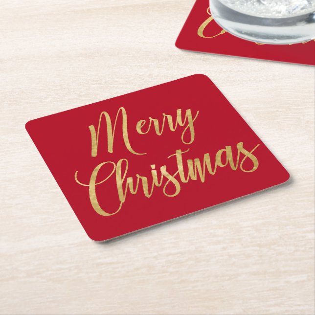 Elegant Frohe Weihnachten Red & Gold Script Einfac Rechteckiger Pappuntersetzer (angewinkelt)