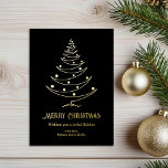 Elegant Frohe Weihnachten Schwarzes Gold Folien Feiertagskarte<br><div class="desc">Elegante und moderne Weihnachtskarte mit zeitgenössischer Linie Weihnachtsbaum und luxuriöse Goldfolie im schwarzen Hintergrund. Diese minimalistische Nicht-Foto-Karte ist ideal für alle,  die einen einfachen und eleganten Ansatz für ihre Feier in diesem Winter will.</div>