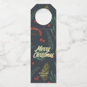 Elegant Frohe Weihnachten Winter botanisch Flaschenanhänger