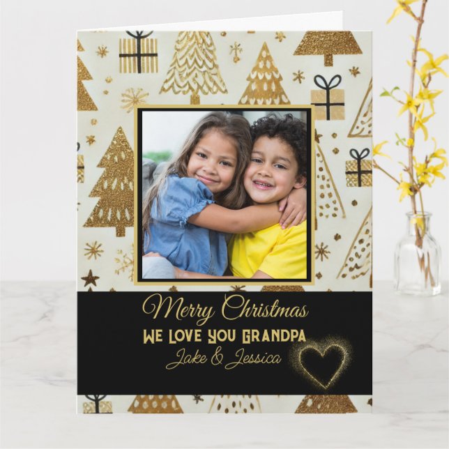Elegant Frohe Weihnachts Opa Black and Gold Karte (Gelbe Blume)