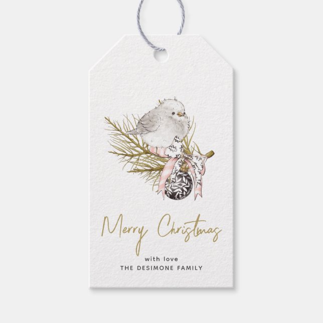 Elegant Frohe Weihnachts Winter Bird Gold Geschenkanhänger (Vorderseite)