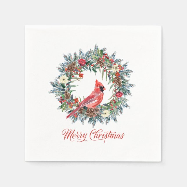 Elegant Frohe Weihnachts-Wreath Roter Kardinal Serviette (Vorderseite)