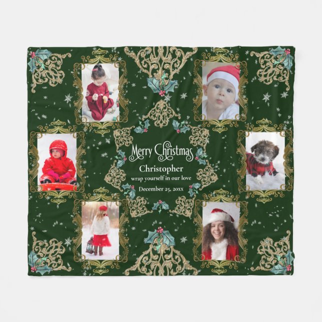 Elegant frohe Weihnachtsfamilie Foto Collage Fleecedecke (Vorderseite (Horizontal))