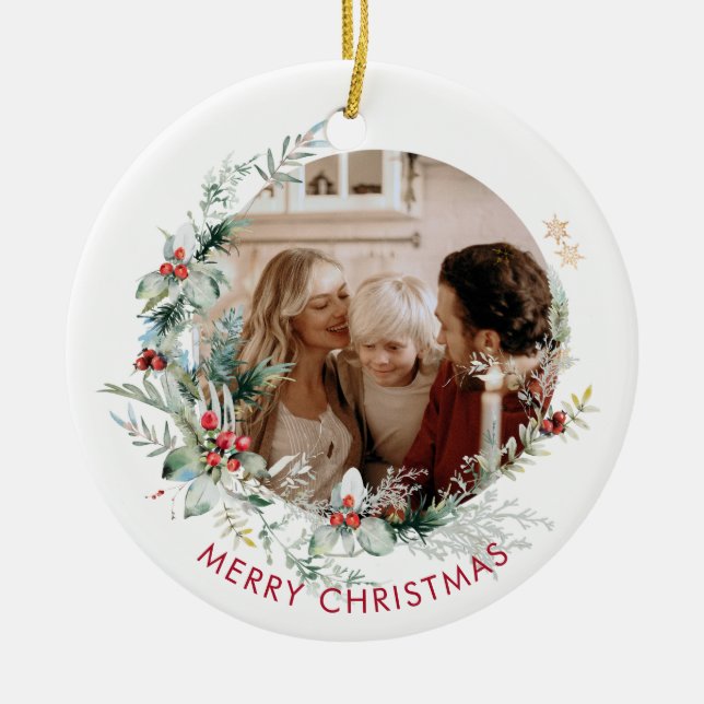 Elegant Frohe Weihnachtskranz Foto Keramik Ornam Keramik Ornament (Vorne)