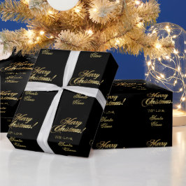 Elegant Frohe Weihnachtsschrift Schwarz und Gold Geschenkpapier