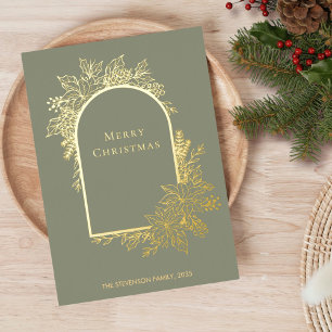 Elegant Frohe Weihnachtszeit Grün Gold Folien Feiertagskarte