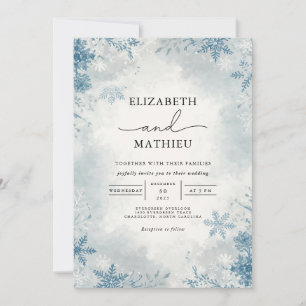Elegant Frost Blue Winter Botanical Wedding Einladung