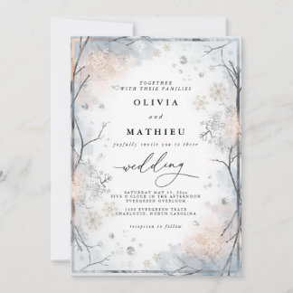 Elegant Frost Blue Winter Floral Wedding Einladung